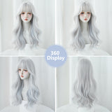 Xpoko Costume Wig Synthetic Body Wavy Cool Silvery  Wig For Women Daily Use High Density Layered Hair Wigs With Fluffy Bangs