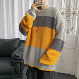 Xpoko 2024 New Original Autumn Sweater Men Retro Loose Pullover Lazy Style Student Versatile Striped Couple Sweater Harajuku harajuku