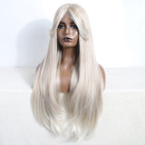 Xpoko Synthetic Lace Wig 30 inch  With Bang Layered Long Straight Lace Front Wigs Ombre Brown Blonde Wigs For Black Women Cosplay Wigs