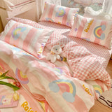 Xpoko Cute Moon Bedding Set For Girl Kawaii Heats Flower Cotton Twin Full Queen Size Bedding Double Fitted Bed Sheet Quilt Duvet Cover