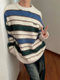 Xpoko Autumn men and women sweaters striped Korean style retro loose sweaters, long-sleeved pullover sweaters trendy brands y2k top