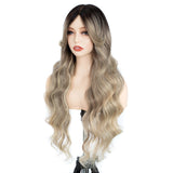 Xpoko Synthetic Lace Wig Water Wave  28 Inch Brown Blonde Wig with Bang Lace Wig Ombre Blonde Cosplay Wigs For Women Lace Front Wig