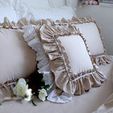 Xpoko Khaki European Style Embroidery Cushion Cover Ruffle Lace Wrinkle Pillow Cover Cake Layers Princess Bedding Pillowcase