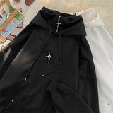 Xpoko Trendy high neck hooded sweatshirt high street functional style casual top versatile for men and women spring and autumn style