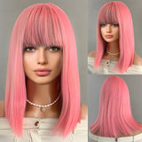 Xpoko Pink Wig with Bangs, Lolita Pink Long Straight Wigs, Heat Resistant Synthetic Colorful Wigs for Cosplay Daily Party Halloween