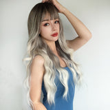 Xpoko Dark Gray Gradient Color Women's Wig Long Hair Fluffy Daily Big Wave Long Lolita Party Cosplay Women's Wig Curly Hair