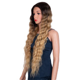 Xpoko Synthetic Lace Wig Long Deep Wavy Ombre Blonde Brown Lace Wigs For Black Women Heat Resistant Cosplay Wigs