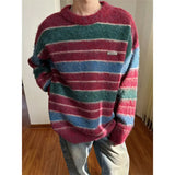 Xpoko Autumn men and women sweaters striped Korean style retro loose sweaters, long-sleeved pullover sweaters trendy brands y2k top