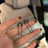 Xpoko Korean Punk Rock Grunge Silver Color Metal Safety Pin Stud Earrings For Women Men 90s Aesthetic EMO Y2K Jewelry Accessories