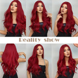 Xpoko Burgundy Wine Red Long Wavy Synthetic Hair Wigs for Women Afro Red Body Wave Halloween Cosplay Natural Wig Daily Heat Resistant