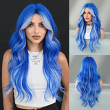 Xpoko Loose Body Wave Black Highlight Red Wig for Women Daily Party High Density Synthetic Middle Part Hair Wig with Curtain Bangs