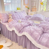 Xpoko  -  Summer princess style super king size bedding set soft yellow quilt cover seersucker ice silk bed four-piece washable cotton