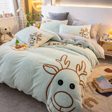 Xpoko Super Soft Warm Cosy Flannel Velvet Fleece Cartoon Bear Embroidery Child Bedding Set Duvet Cover Flat/Fitted Sheet Pillowcases