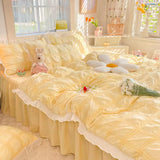 Xpoko  -  Summer princess style super king size bedding set soft yellow quilt cover seersucker ice silk bed four-piece washable cotton