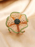 Xpoko Adjustable Flower Shape Hollow Rhinestone Rings Accessories