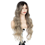 Xpoko Synthetic Lace Wig Water Wave  28 Inch Brown Blonde Wig with Bang Lace Wig Ombre Blonde Cosplay Wigs For Women Lace Front Wig