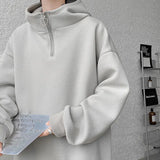 Xpoko New original large size design half-zip sweatshirt for men trendy brand loose spring and autumn hooded top boys jacket y2k top