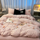 Xpoko Ins Cartoon Cute Dog Bedding Set Towel Embroidery Duvet Cover Queen Twin Full Size Pink Bed Flat Sheet Quilt Cover Pillowcases