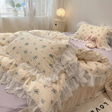 Xpoko  -  Korean Style Lace Ruffles Pure Cotton Bedding Set Little Floral Duvet Cover Set Bed Skirt/Flat Sheet/Fitted Sheet Pillowcases