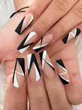 Xpoko Black White Simple Geometry False Nails