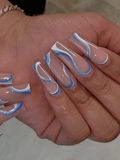 Xpoko Wavy Lines Blue And White Press On Nails