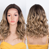 Xpoko Synthetic Lace Front Wigs 20 Inch Deep Wavy Wig Blonde Brown Wig Cosplay Curly Wig Lace Front Wig For Women Lace Wig