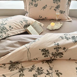 Xpoko Brushed Cotton Chic Floral  Breathable  Duvet Cover Twin Double Queen King 4Pcs 100%Cotton Bedding Set Bed Sheet 2 Pillowcases