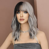 Xpoko Silver black Wavy Wig for Woman Daily Party Cosplay Middle Part Natural Synthetic Hair Wig Heat Resistant Fiber