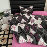 Xpoko Fashion Style Pink,Black 4pcs Bedding Set Luxury Pure Cotton Soft Duvet Cover Comforter Pillowcases Bed Flat Sheet Set for Girl