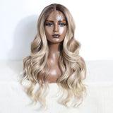 Xpoko Synthetic Long Lace Wig Ombre Honey Blonde Wavy Wig for Women 26 Inch Curly Natural Looking Heat Resistant Fiber for Daily