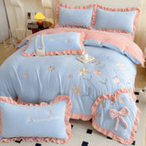 Xpoko - Aesthetic Embroidery Warm Milk Velvet Duvet Cover Bedding Set