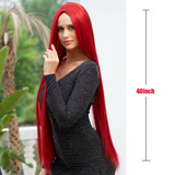 Xpoko 100CM  Synthetic Button Net Red Long Vacation Hair Mid Section Role Playing Wig Suitable For Parties Daily Wear For Women