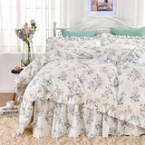 Xpoko  -  Elegant flower ruffle bedding set,twin full queen king fresh pastoral floral cotton bedclothes bed dress pillow case quilt cover