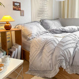 Xpoko Soft Cotton Textured Duvet Cover Set with Tassel Fringe Boho Chic Bedding sets Twin Queen Comforter Cover Bed Sheet Pillowcases