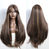 Xpoko 30Inch Synthetic Lace Front Wig With Bang Long Straight Lace Front Wigs Ombre Chocolate GoldWigs For Black Women Cosplay Wigs