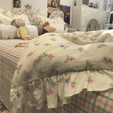 Xpoko  -  Elegant romantic flower bedding set girl,cotton fairyfair ruffled twin full queen home textile bed sheet pillow case quilt cover