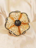 Xpoko Adjustable Flower Shape Hollow Rhinestone Rings Accessories