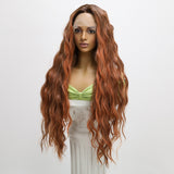 Xpoko Party Lolita Cosplay Wig Ladies Lace Wig Long Hair Curly Hair Brown Red Center Split Wave Natural Ladies Daily Wig