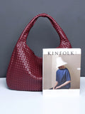 Xpoko Geometric Solid Color Split-Joint Woven Zipper Bags Handbags