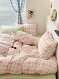 Xpoko Danish Pastel Plaid Bedding Set