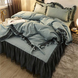 Xpoko Luxury bedding set  Black ruffle lace duvet cover bed skirt pillowcase princess queen king size bedspread Bedlinen