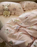 Xpoko  -  Cute cartoon pink bedding set kid teen,twin full queen king lovely rabbit cotton home textile bed sheet pillow case quilt cover