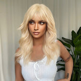 Xpoko Platinum Beige Long Wavy Blonde Cosplay Synthetic Wigs for Women Daily Lolita Natural Fake Hairs Wig With Bangs Heat Resistant