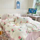 Xpoko Shaggy Velvet Berber Fleece Winter Bedding Set Short Plush Love Duvet Cover Bed Sheet Pillowcases Keep Warm Blanket Bedspread