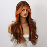 Xpoko Daily Red Brown Picked Dyed Center Split Cos Large Wave High Temperature Silk Material Party Chemical Fiber Women's Wig