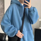 Xpoko New original heavyweight large size sweatshirt men hooded versatile student jacket solid color simple long-sleeved thin hoodie