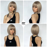 Xpoko Light Brown Short Bob Straight Synthetic Wig With Bangs for Black Women Natural Cosplay Daily Halloween Use Heat Resistant Fiber