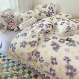 Xpoko  -  Floral Style 100% Cotton Printed Soft Bedding Set Duvet Cover Bedclothes Bedspread Pillowcase Flat Sheets Comforter Set for Girl