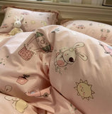 Xpoko -  Cute cartoon pink bedding set kid teen,twin full queen king lovely rabbit cotton home textile bed sheet pillow case quilt cover