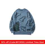 men winter outfits Tang Qi Hipster Autumn National Fashion Retro Neutral Little Dinosaur Personality Design Casual Men's and Women's Sweater